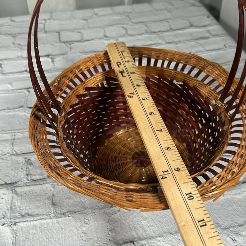 Vintage Wicker Woven Boho Two Tone Basket with handle